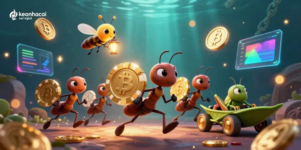 Engage with keonhacai net kqbd as energetic ants carry a massive poker chip through a vibrant underground scene.