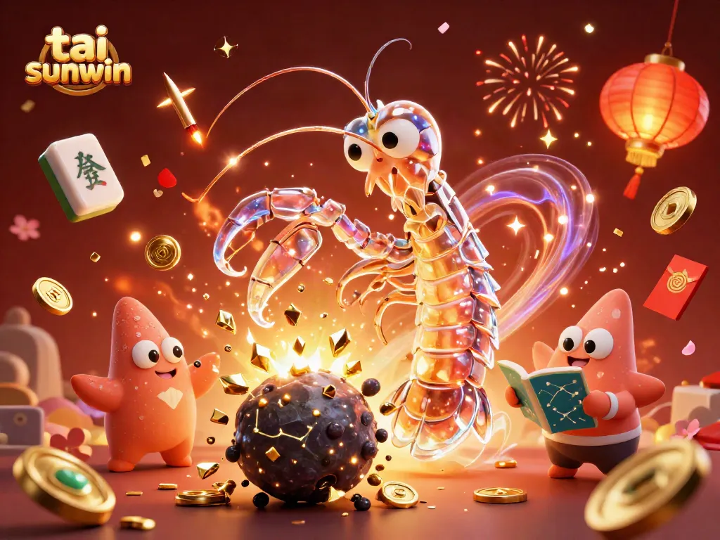 Experience gaming excitement at tai sunwin as a vibrant mantis shrimp protects treasures in this stunning 3D illustration.