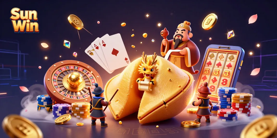 Engage in thrilling wins at Sun Win's dynamic casino with 3D fortune cookie and vibrant game elements.