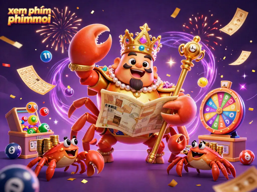 Xem phim phimmoi featuring a golden crab emperor amidst vibrant casino-themed elements.