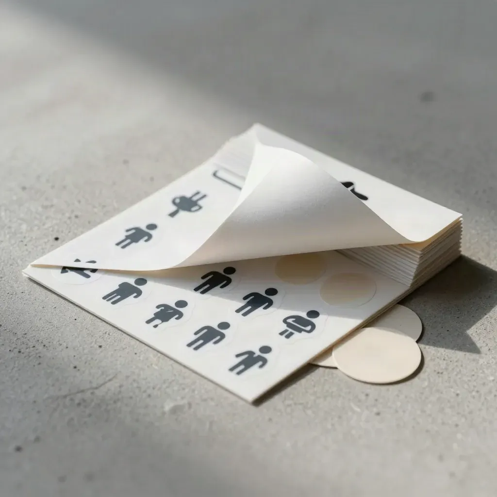 Close-up van een stickerpakket met losse teamdecals op licht beton