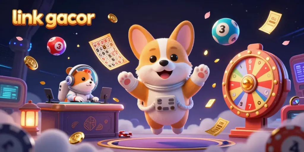 Experience thrilling action in a space casino with a cartoon astronaut corgi and dynamic link gacor elements.