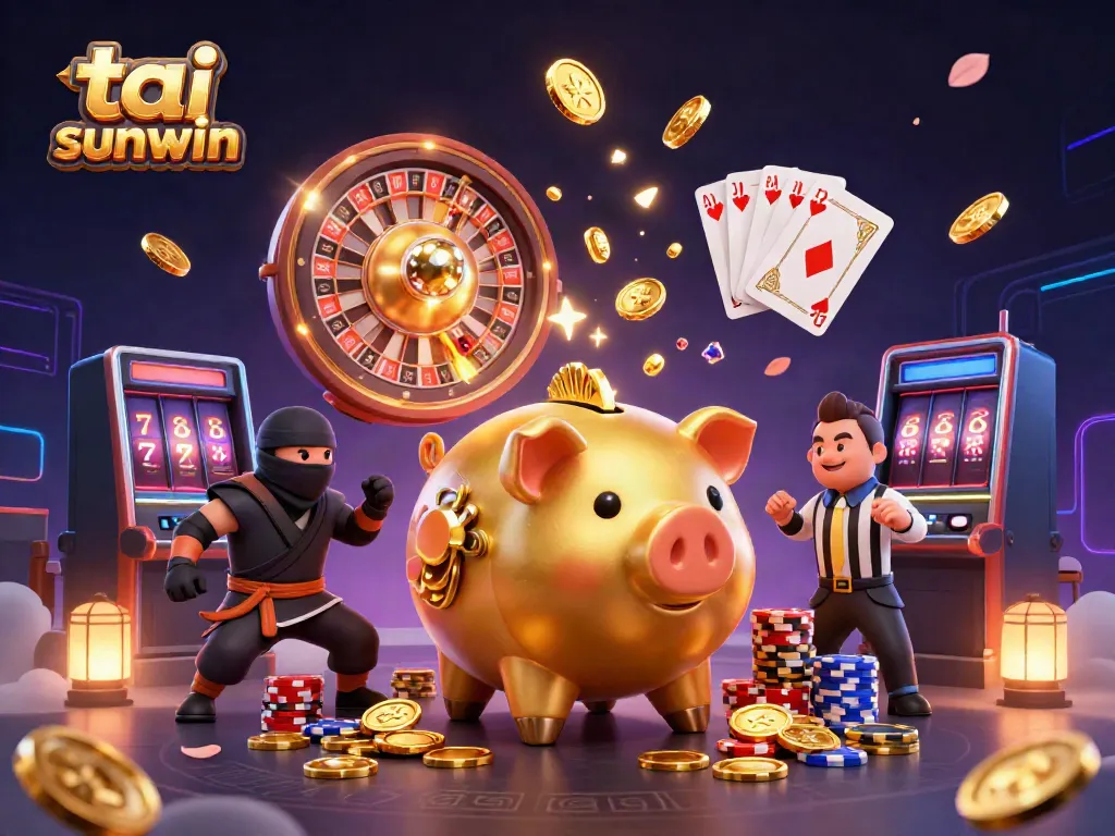 Experience the excitement of tai sunwin with dynamic casino characters and elements, showcasing winning moments.
