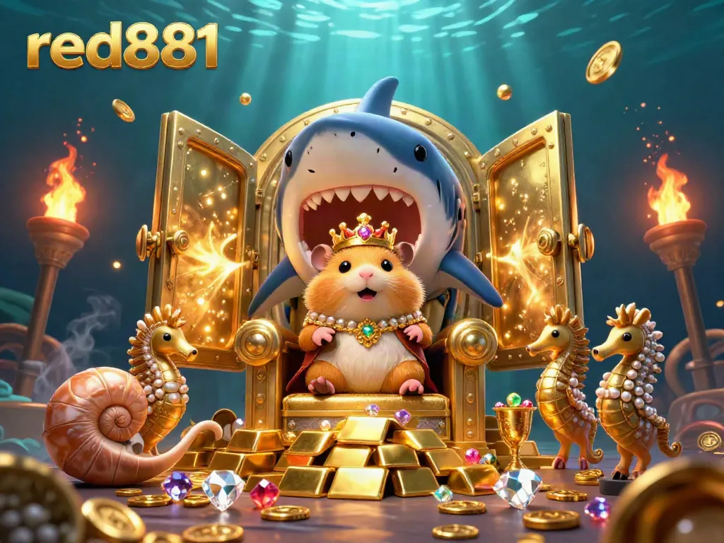 Experience thrilling games at red881 with a vibrant underwater casino scene showcasing treasure, jewels, and characters.